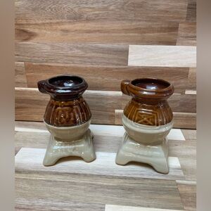 1980's Pot Bellied Stove Ceramic Vases / Planters / Utensil Holders